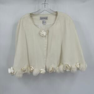 Justin‎ Taylor Women Cape Size 22W Floral Satin Rosettes Faux Fur Vintage FLAW